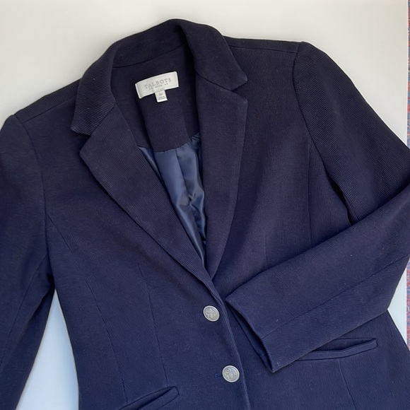 4P Talbots Navy Blue Cotton Knit Blazer Nautical Buttons Fully Lined w/ Pockets - Picture 4 of 11